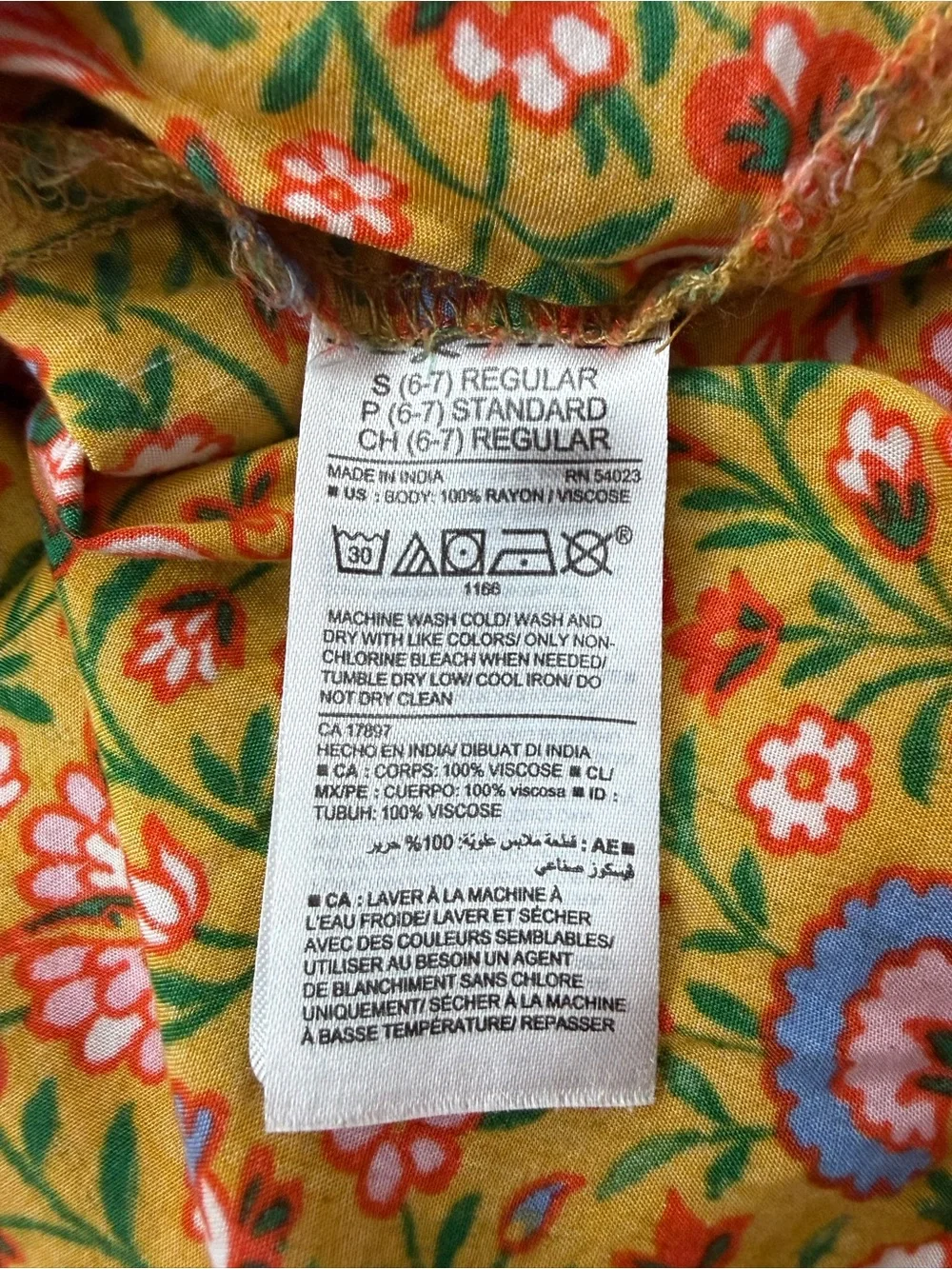 Old Navy Girls Size 6-7 Mustard Floral Boho Sleeveless Dress